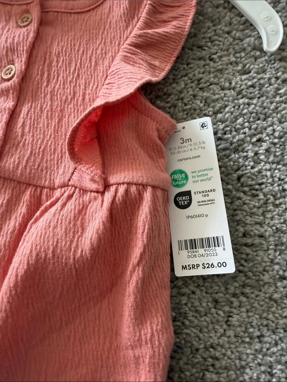 Carter's Coral Pink Button-Front Ruffle Romper with Headband